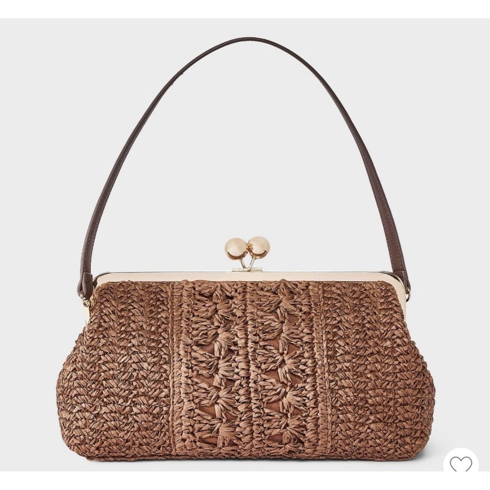 A New Day Straw Kiss Lock Clutch Brown Bag NWT